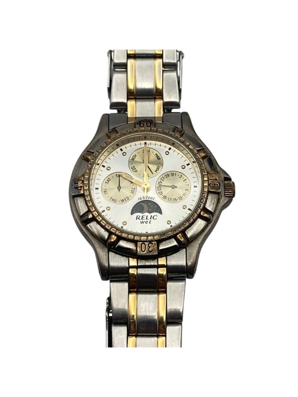 Relic Wet Moon Phase Multifunction Mens Watch 38mm New Battery Wrist 6.25 WR 50m